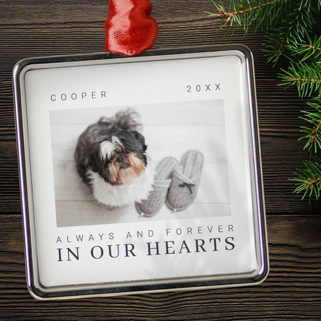 Pet Memorial Quote Simple Modern Chic Photo Metal Ornament (Creator Uploaded)