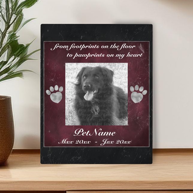 Pet Memorial Red Black Marble Effect Silver Paws Plaque (The Pet Memorial Red Black Marble Effect Silver Paws Plaque is a heartfelt tribute to your pet.)