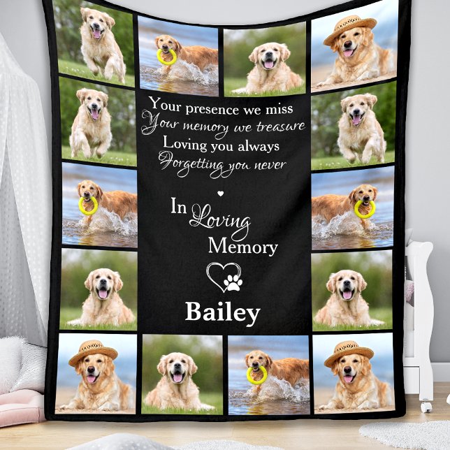 Pet Memorial Remembrance Keepsake Photo Collage Fleece Blanket (Creator Uploaded)