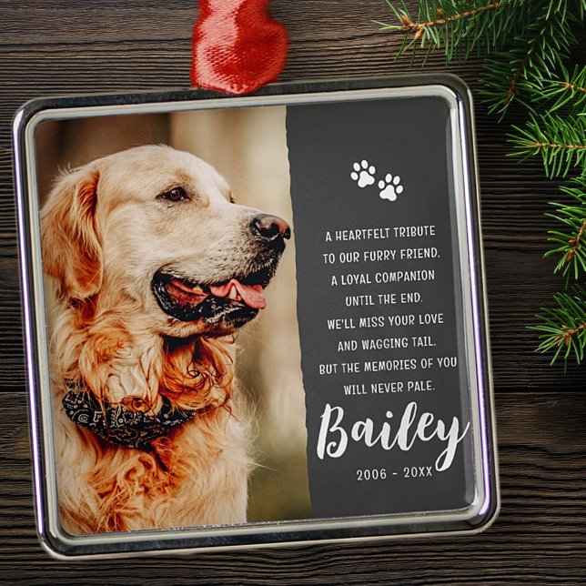 Pet Memorial Remembrance Poem Modern Simple Photo Metal Ornament (Creator Uploaded)
