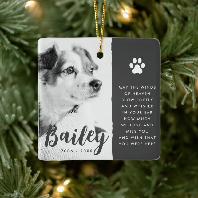 Pet Memorial Remembrance Quote Modern Simple Photo Ceramic Ornament (Tree)