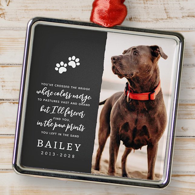 Pet Memorial Simple Modern Chic Poem Photo Metal Ornament (Creator Uploaded)