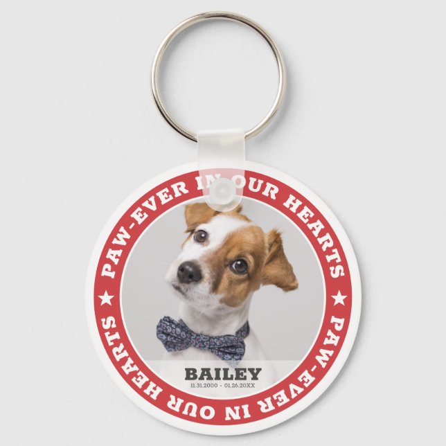 Pet Memorial Simple Modern Custom Photo Keepsake Key Ring (Front)