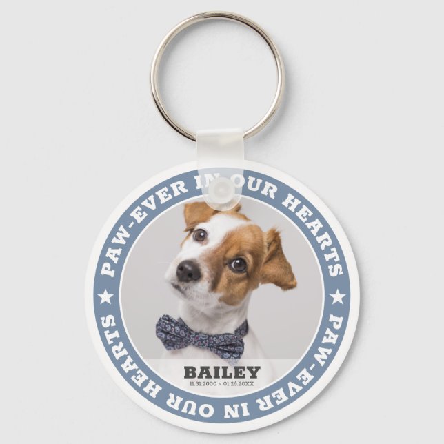 Pet Memorial Simple Modern Custom Photo Keepsake Key Ring (Front)