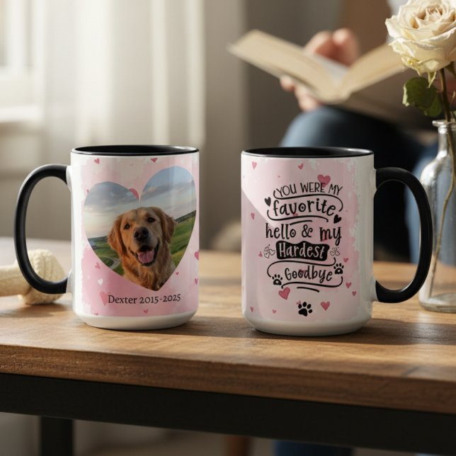 Pet Memorial Sympathy Loss Hardest Goodbye Mug (Pet Photo Memorial coffee mug)