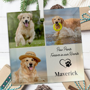 Pet Memorial Sympathy Personalised 3 Photo Collage Glass Tree Decoration