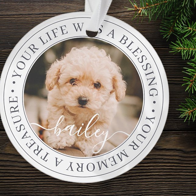 Pet Memorial Treasured Memory Elegant Chic Photo Ornament (Creator Uploaded)