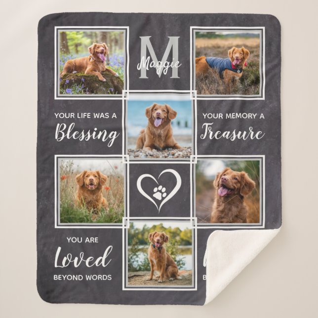 Pet Memorial Unique 6 Photo Collage Sherpa Blanket (Front)
