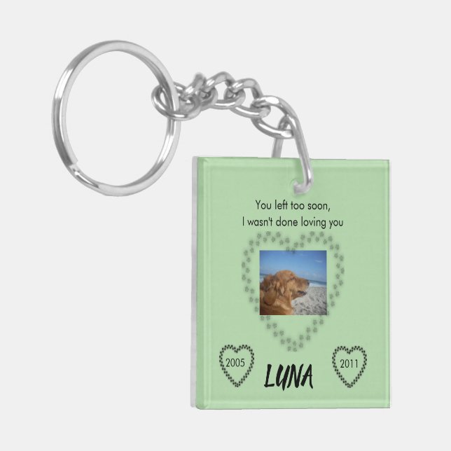 Pet Memorial with Paw Print Hearts, Lymphoma Aware Key Ring (Front Left)