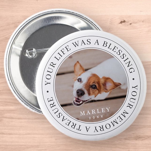 Pet Memorial Your Life a Blessing Modern Photo 6 Cm Round Badge (Creator Uploaded)