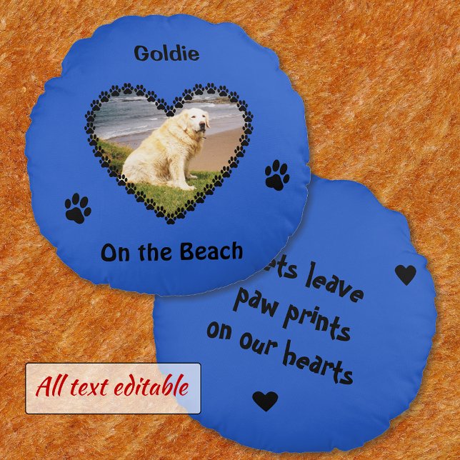 Pet memory paw prints your photo blue round cushion (Creator Uploaded)
