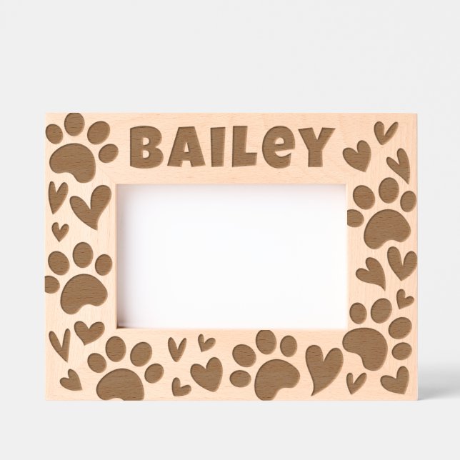 Pet Modern Simple Cute Paws and Hearts Etched Frames (Front)
