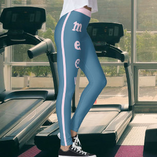 Pet Mum Cat Lover Meow Paw Slate Blue Pink Stripes Leggings