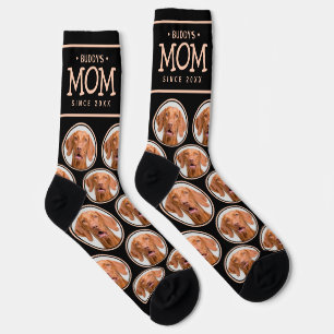 Pet Mum Gift Dog Cat Photo Pattern Black & Pink Socks
