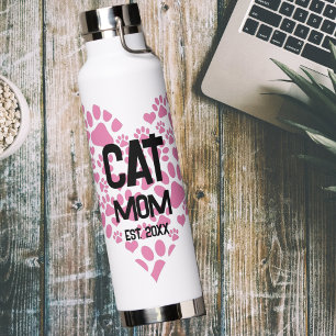 Pet Mum Mama to Cat Dog Paw Print Love Heart  Water Bottle