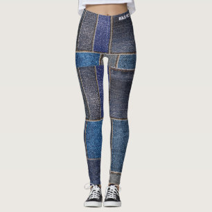Pet Mum Modern Faux Denim Patcyy Jagged Blue Jeans Leggings