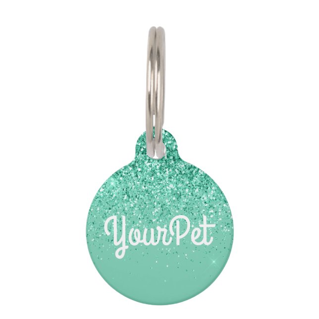 Pet Name & Address Tag Glitter Look Aqua (Front)