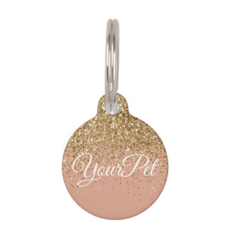 Pet Name & Address Tag Glitter Look Rose Gold