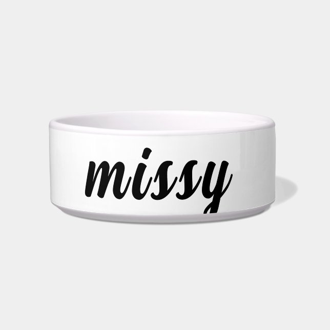 Pet Name Black and White stylish pet  Bowl (Front)