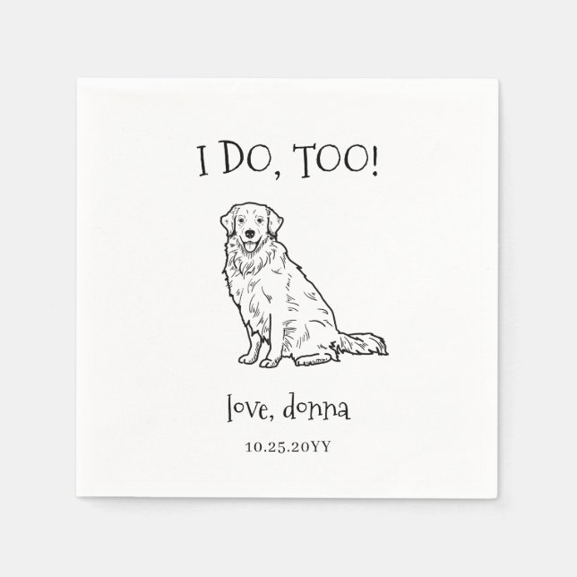 Pet Name Golden Retriever Drawing Dog Wedding  Napkin (Front)