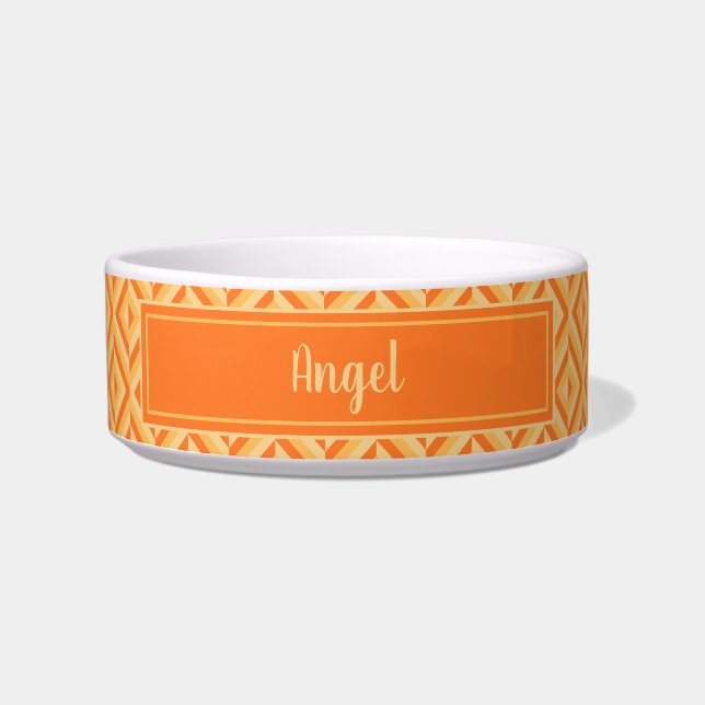 Pet Name Orange Three-Tone Diamond Pattern Bowl (Front)