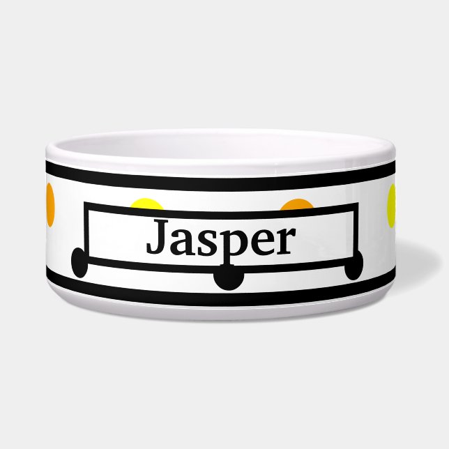 Pet Name Orange Yellow Black Polka Dots Bowl (Front)