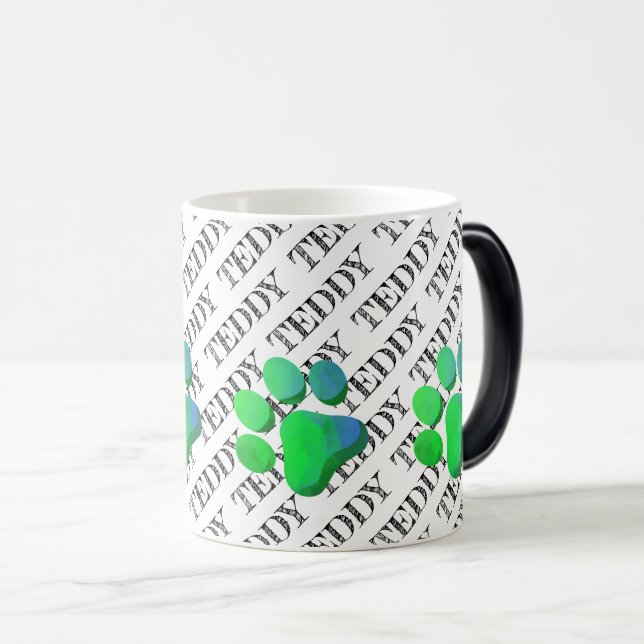 PET NAME Pattern Colourful Paw Prints Modern Fun  Magic Mug (Front Right)