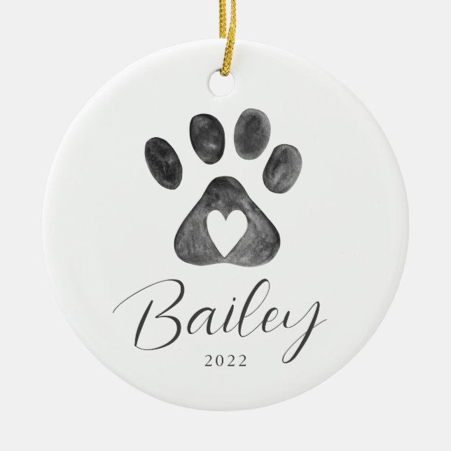 Pet Name Paw Print Christmas Ornament (Front)