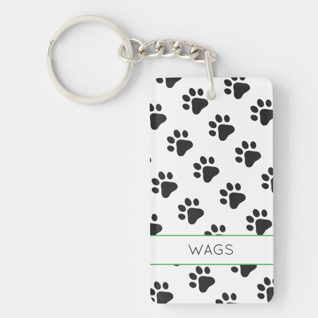 Pet NAME Paw Prints Black White Animals Fun Key Ring (Front)