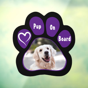 Pet on Board Purple Paw Print with Heart Photo