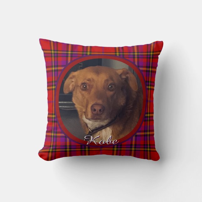Pet on Plaid Monogrammed Cushion (Front)