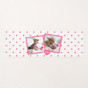 Pet Or Family Photos Pink & White Dotted Hearts Yoga Mat