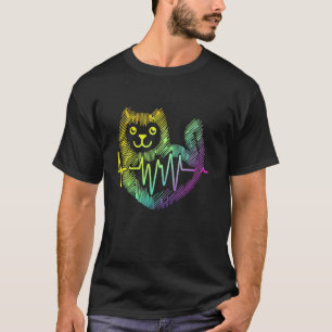 Pet Owner Kitten Lover Electrocardiogram Line Art T-Shirt