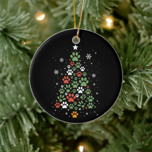 Pet Paw Christmas Tree Cats Dog Lover Xmas Ceramic Ornament