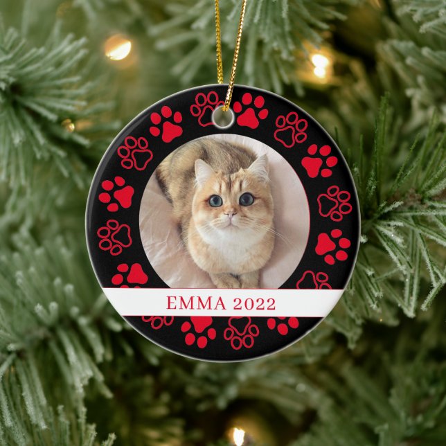 Pet Paw Custom Cat Photo Ceramic  Ceramic Ornament (Tree)