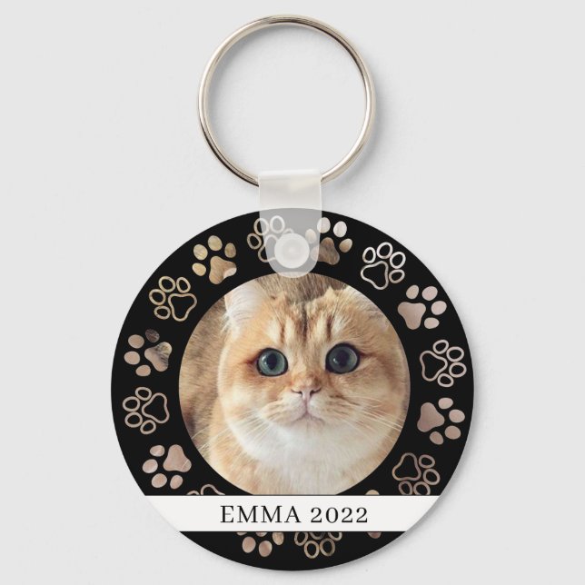 Pet Paw Custom Cat Photo Ceramic Ornament Key Ring (Front)