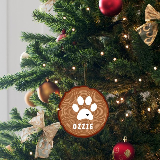  Pet Paw Heart Wood Graphic Ceramic Ornament (Creator Uploaded)