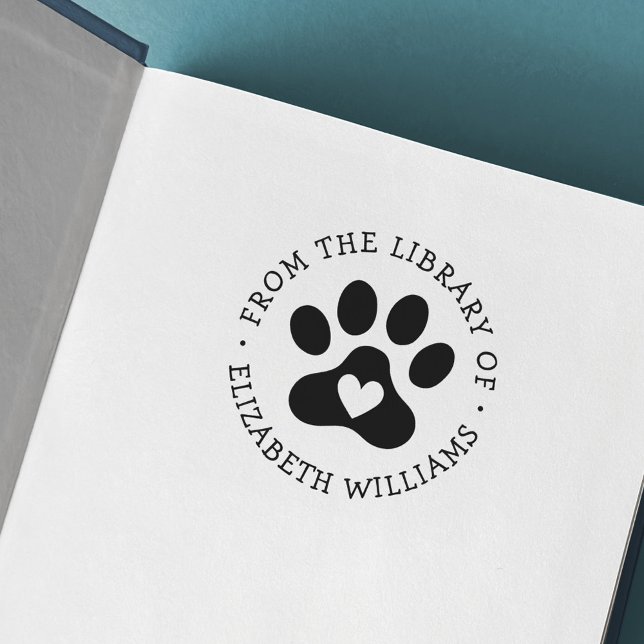 Pet paw print from the library of book add name rubber stamp (Creator Uploaded)