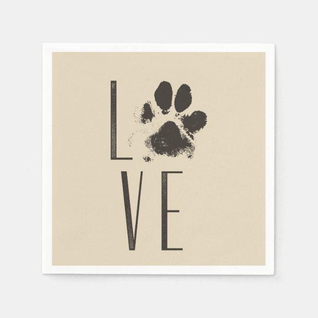 Pet Paw Print Love Typography Napkin (Front)