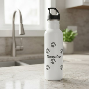 Pet Paw Print Personalised Cat Lover Water Bottle