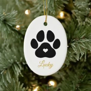 Pet Paw Print Personalized Gold Pet Name Photo Ceramic Ornament