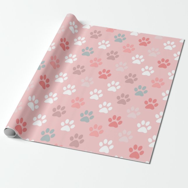 Pet paw print - pink wrapping paper (Unrolled)