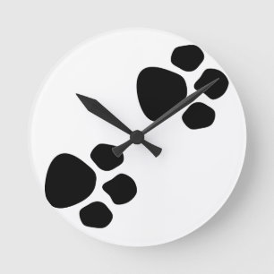 Pet Paw Print Wall Art on Wooden Picture Ledge  Round Clock