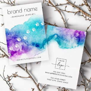 Pet paw prints watercolor earring display card