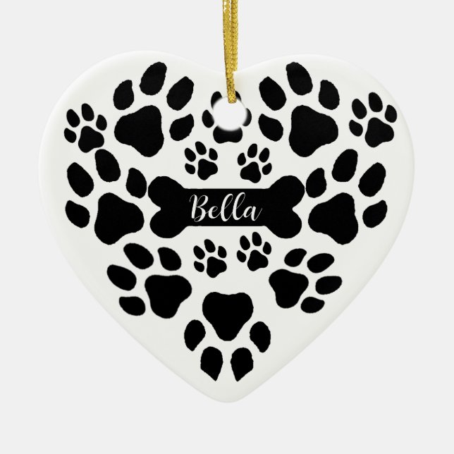 Pet Paws Christmas Ornament Heart Shaped Dog Paw (Front)