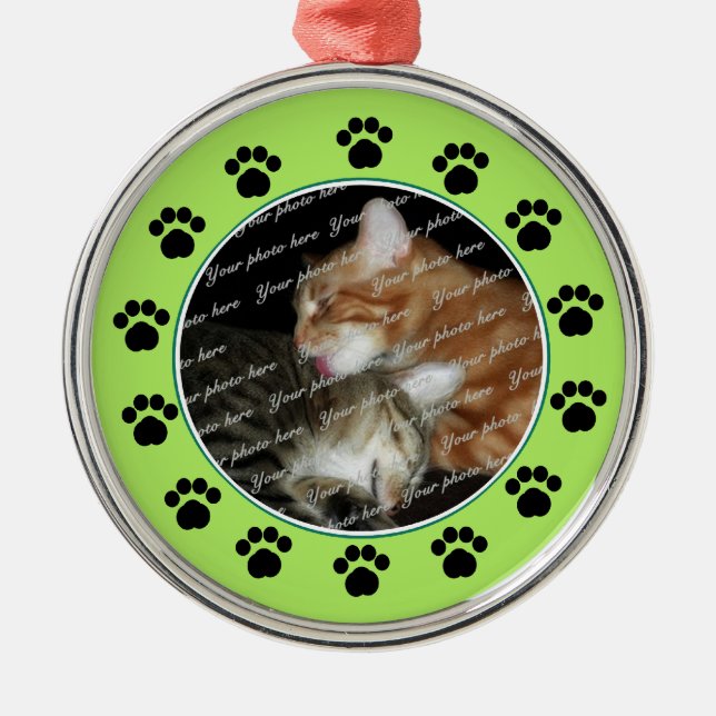 Pet Paws/ Green Metal Ornament (Front)