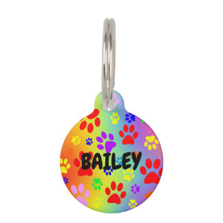 Pet Paws on Liquid Colours Round Pet ID Tag