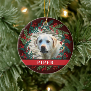 Pet Personalised Brown Photo Christmas Wreath Ceramic Ornament