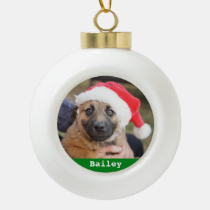 Pet Personalised Classic Red Green Pine Tree Ceramic Ball Christmas Ornament