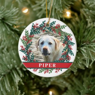 Pet Personalised Photo Christmas Wreath Ceramic Ornament
